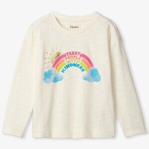 Hatley White Long Sleeve 'Treat People with Kindness' Rainbow top. Girls Size 8